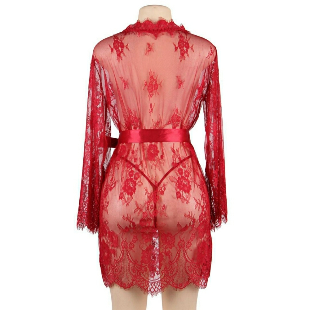 🎀 Red Delicate Lace Sleepwear Gown - Picture 5 of 9